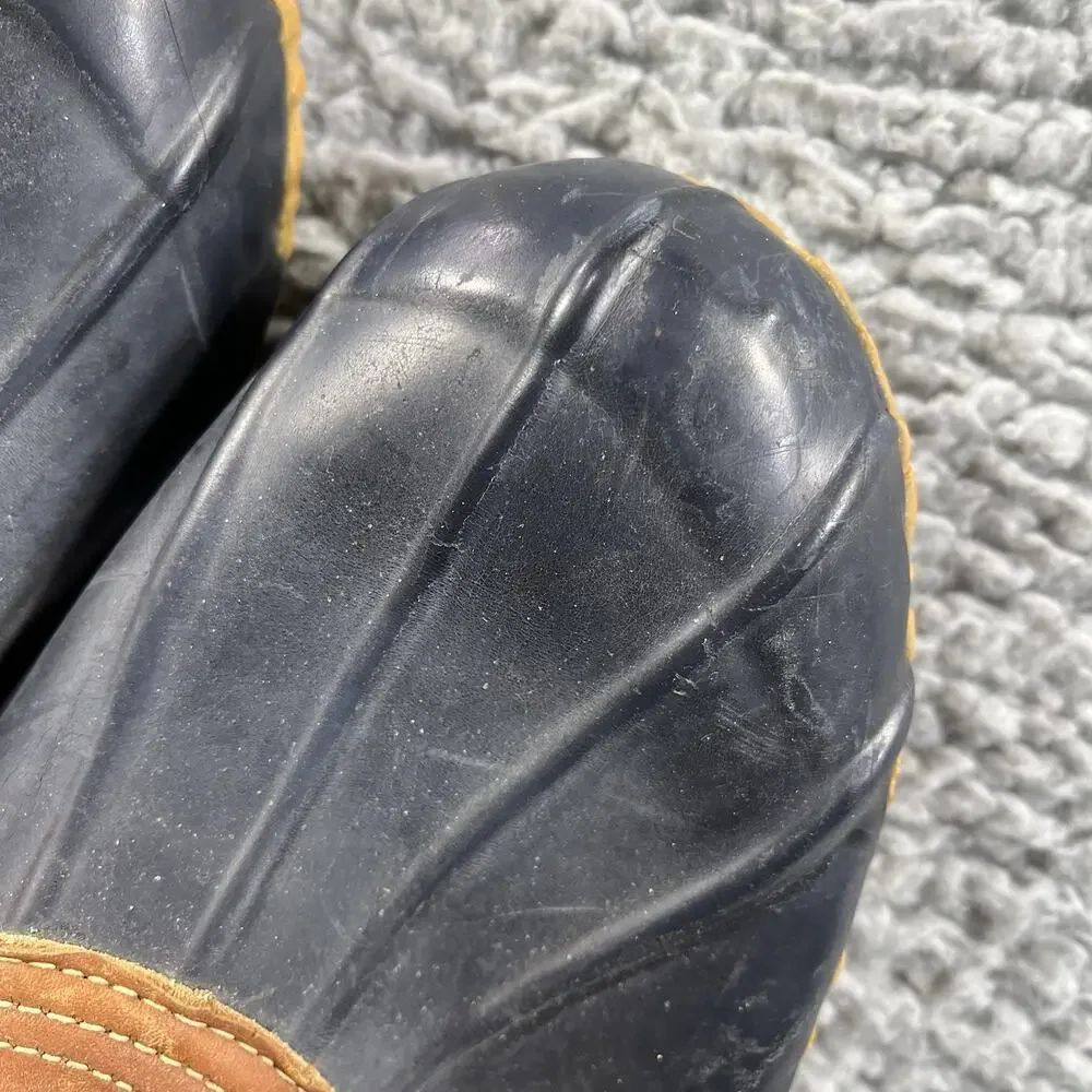 Eddie Bauer Men's Duck Boots Brown Leather Navy Rubber Waterproof Size 13